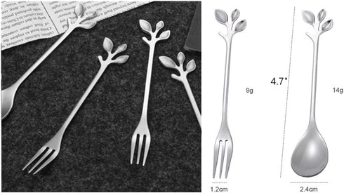 12 Pieces 4.7" Stainless Steel Leaf Shape Mini Dessert Spoons Set for Home Kitchen Tableware