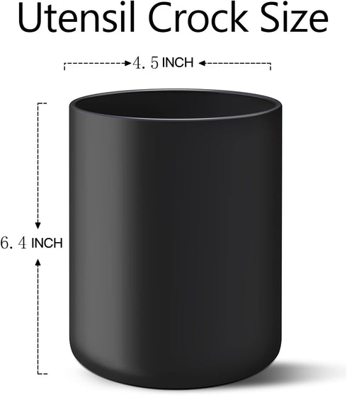 Matte Black Utensil Holder for Kitchen Counter, Ceramic Crock for Cooking Utensils, Easy to Clean, 4.5×6.4 In