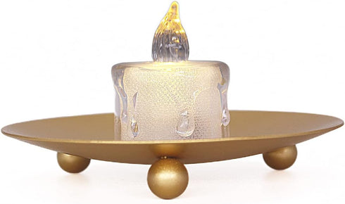 Decorative Iron Plate Candle Holder, Stand for LED & Wax Candles, Spa, Bathroom, Weddings, Set of 2 (Gold)
