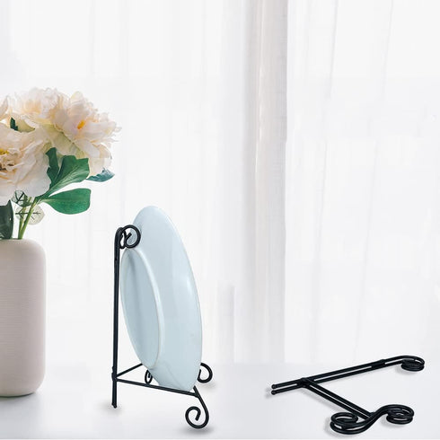 Plate Stand - Black and Gold 2-Pack 6 Inch Iron Easel Stand for Displaying Plates, Plaques, and Artwork