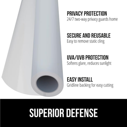 Gorilla Guard Two Way Sun Blocking Window Privacy Film, Strong Static Clings to Glass Windows, Peel and Stick, Removable No Residue Stickers, Decorative Bathroom Door Coverings 17.5" x 78.7”, Frosted