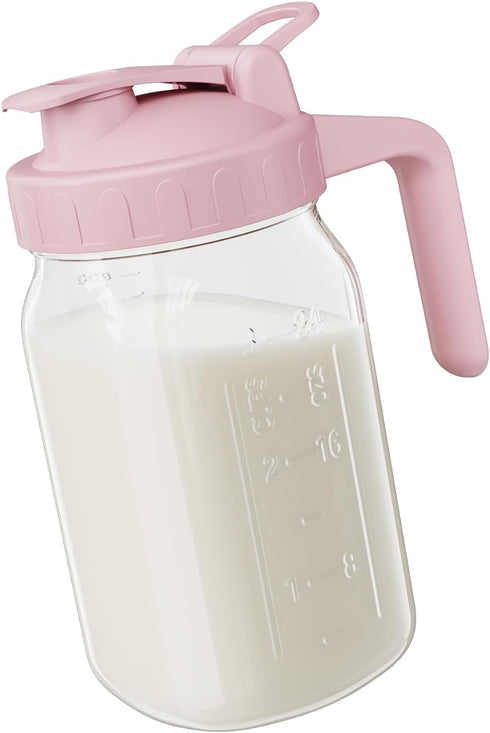 Breast Milk Pitcher - 32 oz Glass Mason Jar with Dual Leak-Proof