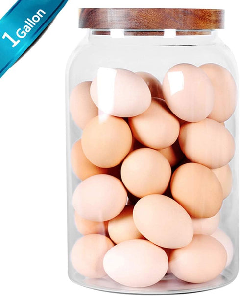 SAIOOL Egg Jar, 1 Gallon Large Glass Food Storage Canister with Airtight Lid, Clear