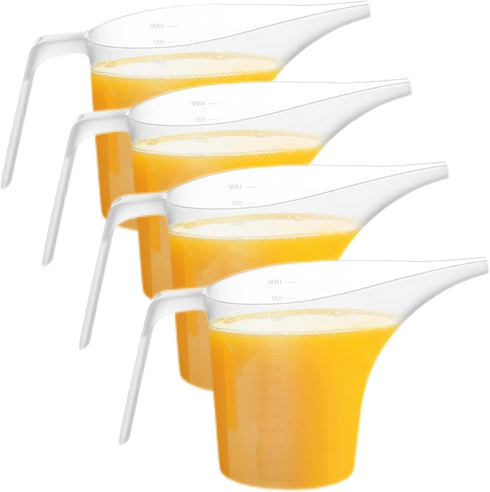 4 Pack Plastic Funnel Pitcher, 1000ml Measuring Cup with Long Spout for Baking and Watering Plants