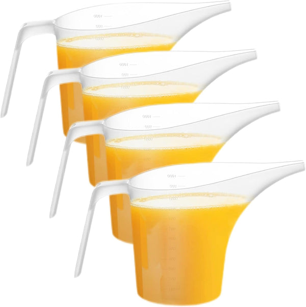 4 Pack Plastic Funnel Pitcher, 1000ml Measuring Cup with Long Spout for Baking and Watering Plants