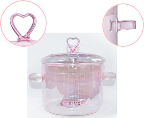 Pink Glass Saucepan, 1.5L/50oz with Lid and Handle, Safe for Pasta, Soup, Milk, Baby Food