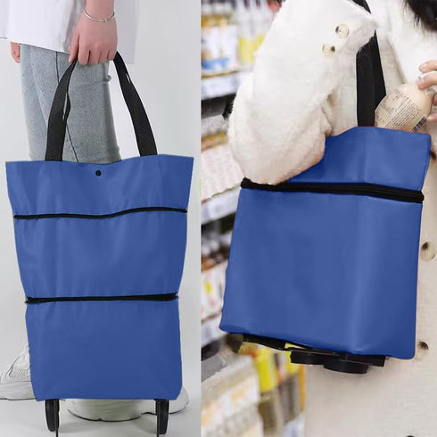 Vikooyes Collapsible Shopping Grocery Bag with Wheels Rolling Tote Bag with Wheels Large Reusable Shopping Bags