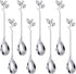 AnSaw 8-Pieces 4.7-Inch Small Coffee Spoons with Leaf Handle (Silver)