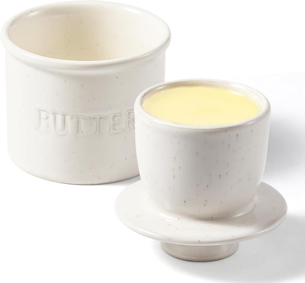 Butter Crock Bell with Lid, Ceramic French Butter Dish for Countertop, Soft Butter Container Holder with Water Seal
