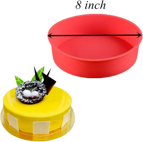 Round Silicone Cake Mold Baking Pan - 6 Inch and 8 Inch Set of 2, BPA Free Kitchen Baking Tool