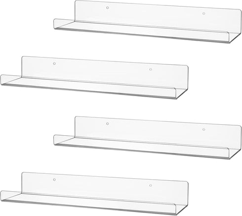 CECOLIC 4 Pack Clear Acrylic Floating Shelves for Wall, 15'' Plastic Wall Mounted