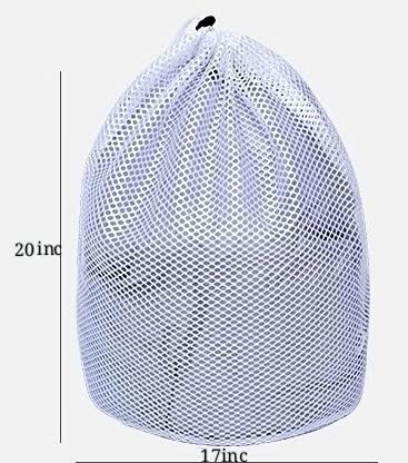 Small Commercial Mesh Laundry Bag with Handle and Drawstring, 20×17 inch for Dormitory, College, Camping, Machine