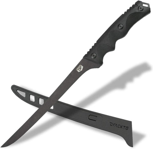 Interceptor 7.5 Inch Fillet Knife for Camping and Outdoor Kitchen, High Carbon Stainless Steel Black Knife