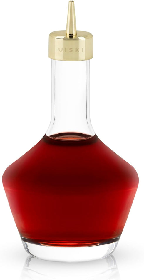 Viski Belmont Crystal Glass Cocktail Bitters Bottle with Gold Dasher Top, 3 oz. Set of 1, Elegant Barware