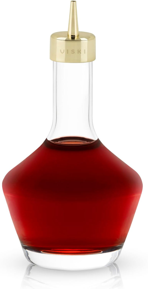 Viski Belmont Crystal Glass Cocktail Bitters Bottle with Gold Dasher Top, 3 oz. Set of 1, Elegant Barware
