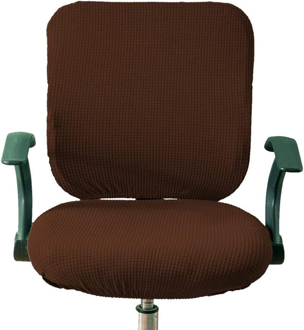 Office Chair Cover Water Resistant, Split Protective & Stretch Jacquard Elastic Slipcover for Desk Task Chair (Coffee)