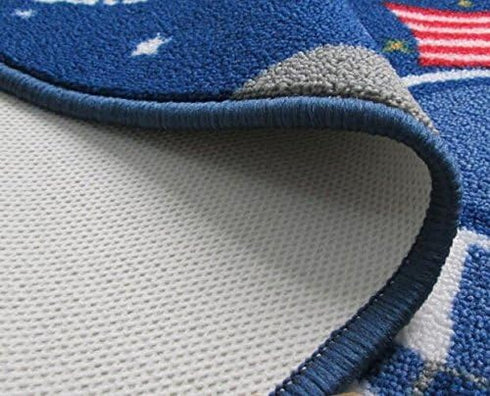 Blue Solar System Kids Area Rug - Educational Learning Carpet for Playroom & Nursery (39" Round)