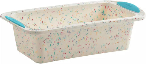 Trudeau 8.5 x 4.5 Loaf Pan, White Confetti with Blue, Regular Silicone Bakeware, 05120096