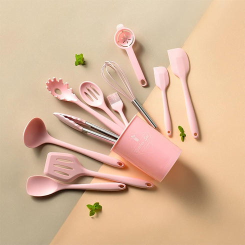 Kitchen Utensils Set, 12 Pieces Silicone Cooking Utensils (Dishwasher Safe), 392°F Heat Resistant Spatula Set for