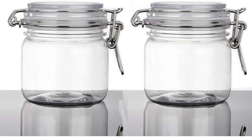 2Pcs 10 Oz/300ml Clear Round Plastic Storage Sealed Jar Bottles with Leak Proof Rubber Hinged Lid for Multi-purpose