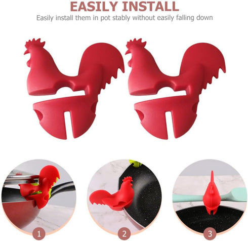 Spoon Rest Rooster Pot Clip: 2pcs Silicone Pot Clip, Cooking Utensil Holder for Pot Lid Holders