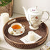 11 inch Round Rattan Tray with Cut-Out Handles, Woven Serving Tray for Dining/Coffee Table