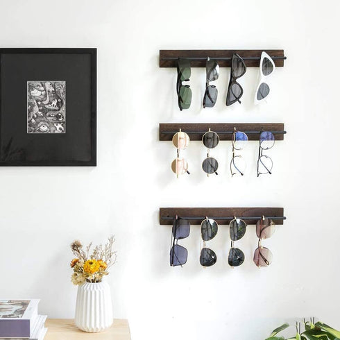 TANG SONG 3 PCS Rustic Wall Mounted Wood Sunglasses Storage Organizer Eyeglasses Holder for Office Desk Home Decor