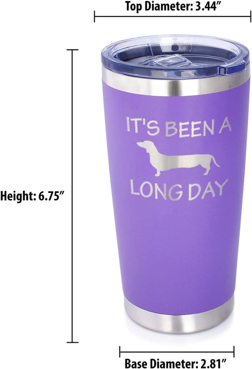 Bevvee Long Day - Insulated Coffee Tumbler Cup with Sliding Lid, Stainless Steel Insulated Mug, Dog Themed Coffee Gifts