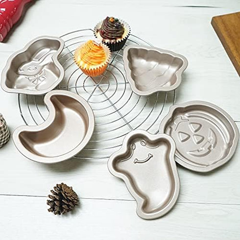 Crethinkaty Halloween Ghost Shape Mini Cake Pan, 5.6 Inch Non-Stick Baking Molds for Halloween Cake