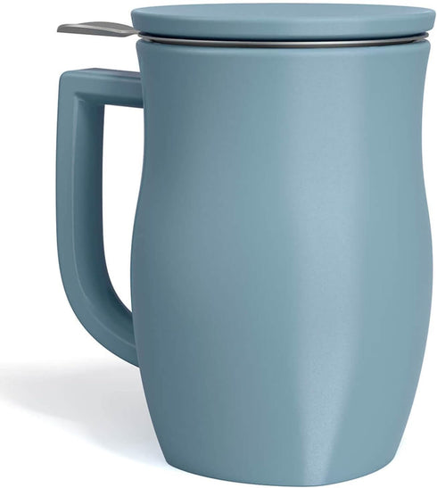 Tea Forte Ceramic Fiore Cup with Handle, Removeable Stainless Steel Infuser Basket
