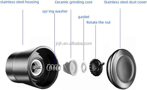 Elegant GRINDER 7 inch Tall, Eco-Friendly Stainless Steel and Glass Grinder with Adjustable Ceramic Grinder