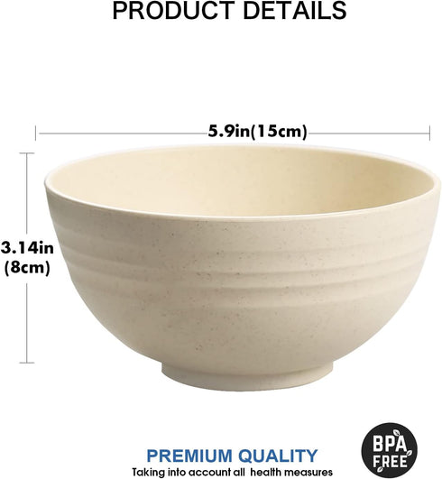 Shopwithgreen 4 Pcs Wheat Straw Cereal Bowls with Dust-Proof Lid, 24 OZ, Microwave & Dishwasher Safe for Kitchen,