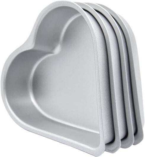 Pack of 4 Cute Non-Stick Pan-Shaped Cake Molds, Small Silver Heart-Shaped Pudding Jelly Cups