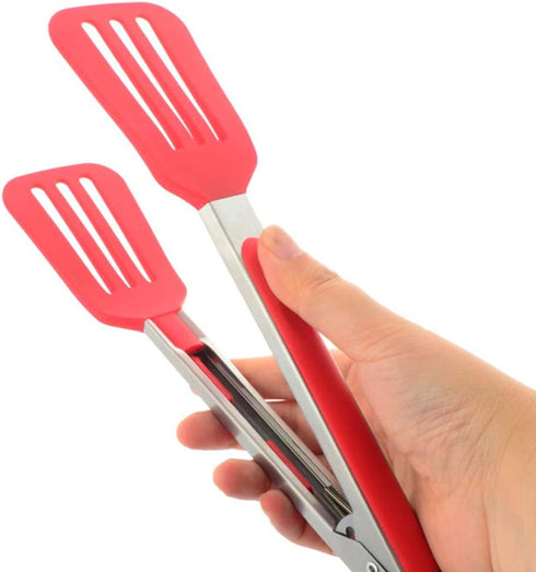 Cooking Tongs Stainless Steel 9 inches and 12 inches, Heat Resistant Silicone Serving Tong Meat Turner Spatula Tong