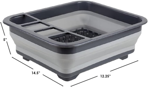 Home Basics Grey Silicone and Plastic Easy Storage Collapsible Dish Rack with Cutlery Holder