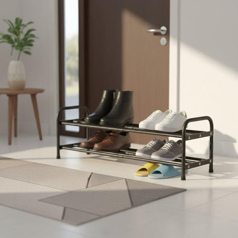 2-Tier 17.3"-31.5" 9.4" 4cm Closet Expandable Shoe Rack, Adjustable Length Metal Shoe Organizer, Slim Wide Heavy Duty