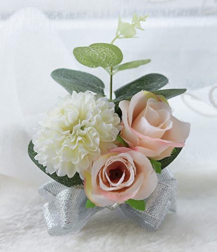 MOJUN Wedding Bridal Wrist Flower Corsage - Pack of 4 Hand Flower for Wedding Planner