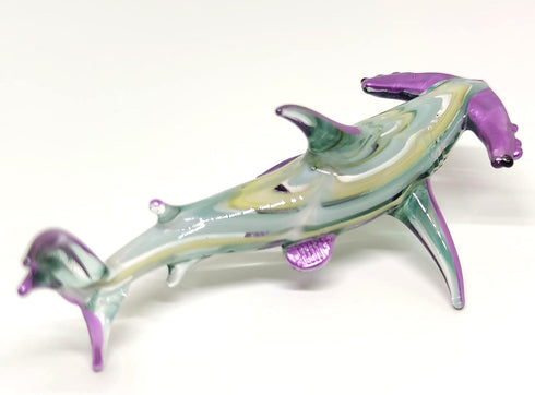 Hammer Shark Figurines - Hand Blown Glass Art Collectible Gift Home Decor (4", Green Yellow)