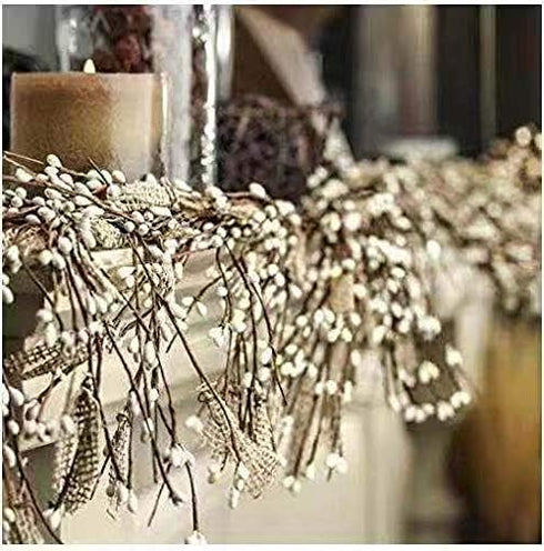 NeoL'artes 60 inch White Pip Berry and Burlap Rustic Garlands for Holiday Home Decor