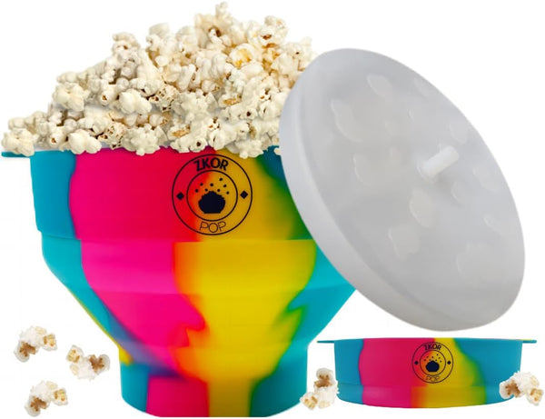 Microwavable Silicone Popcorn Popper, BPA Free, Collapsible Reusable Bowl for Air Popped Popcorn, Rainbow Color