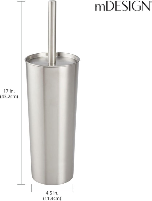Set mDesign Slim Metal Toilet Brush - Modern Freestanding Holder for Bathroom - Practical With Rust-Resistant Finish