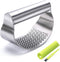 GuDoQi Garlic Press Rocker, Stainless Steel Mincer with Peeler and Scraper Brush, Ergonomic Kitchen Gadget