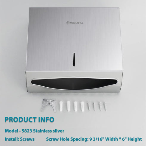 Commercial 300 Fold/280 SUS304 Paper Towel Dispenser Wall Mount: Large Capacity Paper Towel Holder for Bathroom