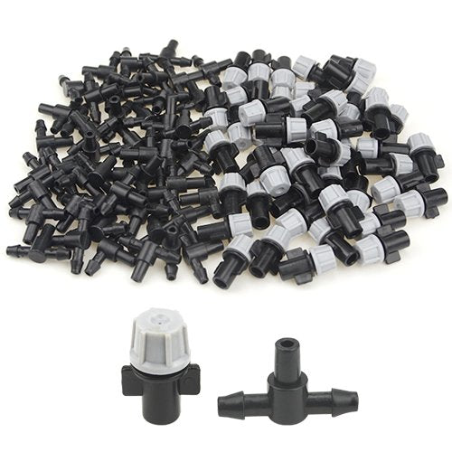 XINGYHENG 100Pcs Garden Irrigation Kit, Adjustable Misting Drippers with Tee Connector for Flower Pot Garden