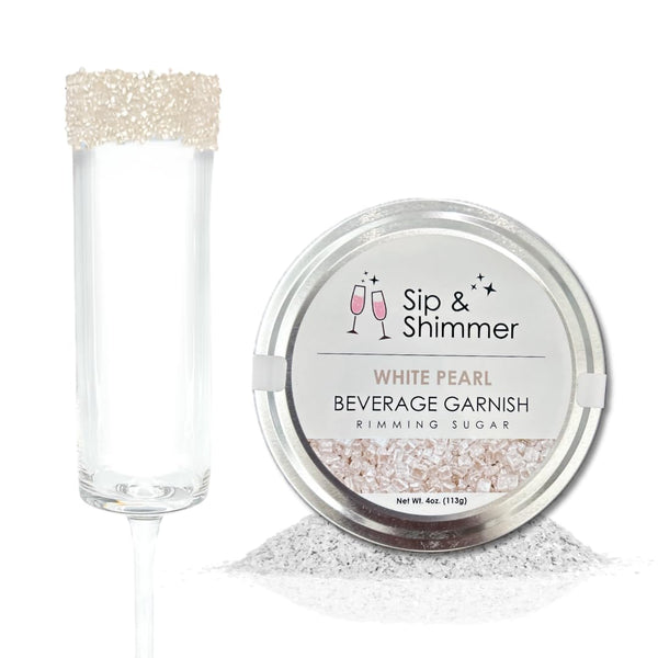 Sip & Shimmer White Pearl Glass Rimming Sugar Beverage Garnish For Fun