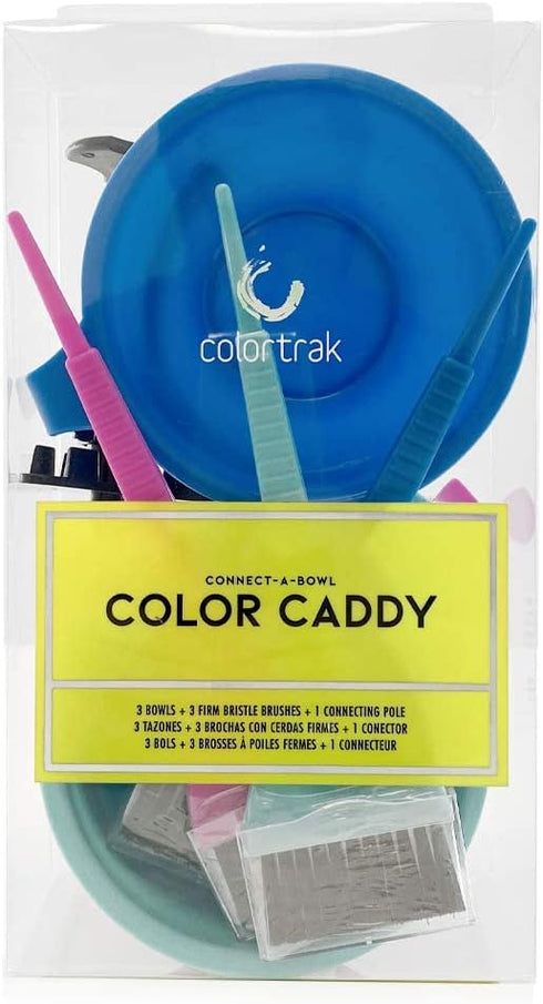 Colortrak Hair Dye Bowl Caddy, Includes Center Caddy Pole and Three Color Coded Bowls with Brushes