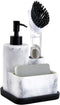 ZCCZ White Soap Dispenser with Sponge Holder, 3 in 1 Set Organizer for Sink Countertop, Removable Tray, Marble Look