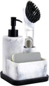 ZCCZ White Soap Dispenser with Sponge Holder, 3 in 1 Set Organizer for Sink Countertop, Removable Tray, Marble Look