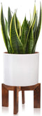 Wood Plant Stand, Mid Century Modern Rattan Flower Pot Holder for Indoor Plants, Fits 5-15 Inch Pot