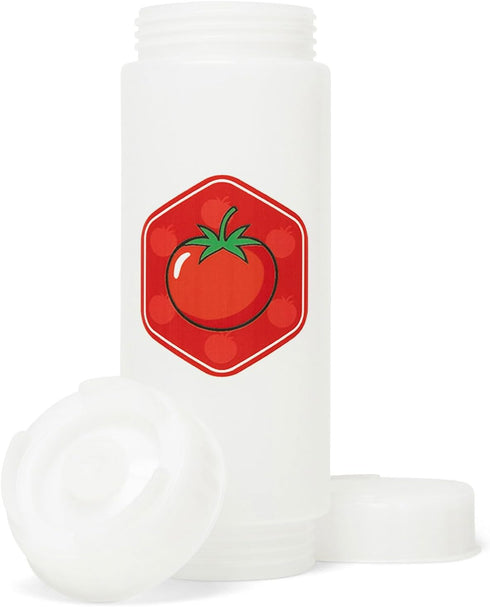18oz NoDrip FIFO Tomato Sauce Bottle BPA-Free Refillable Squeeze Dispenser with White Twist Cap for Ketchup, Marinara